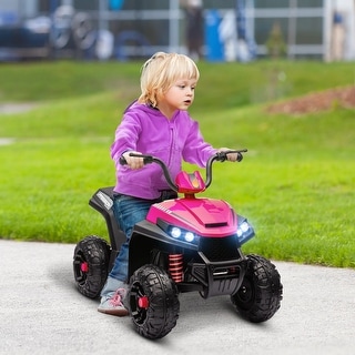 Qaba 12V Kids ATV, Battery Powered Four Wheeler with Spring Suspension, Forward & Reverse, LED Lights, Music, MP3, Pink