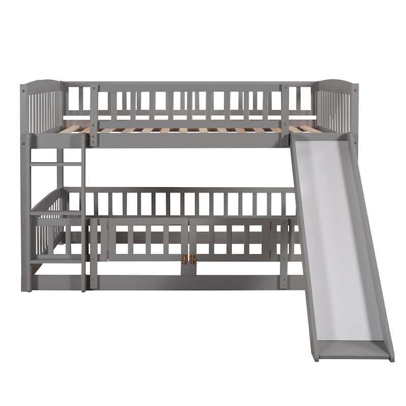 Pine Wood Bunk Bed with Convertible Slide and Ladder
