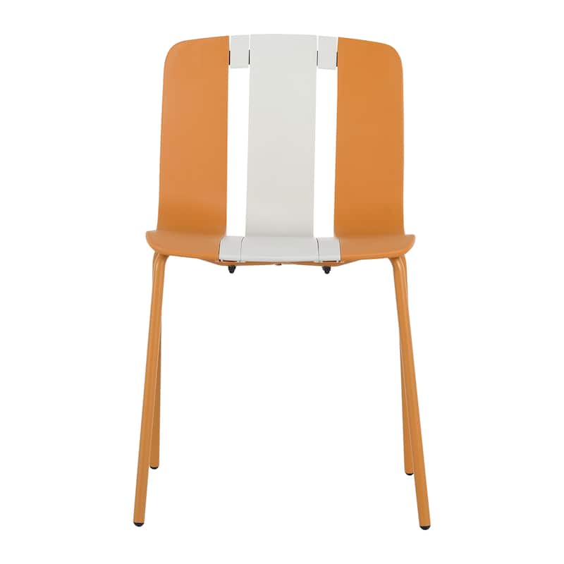 4-Pack Modern Striped Color Block Chairs - Indoor/Outdoor PP Plastic Seat & Sturdy Metal Legs, Vibrant Yellow, Orange, Green