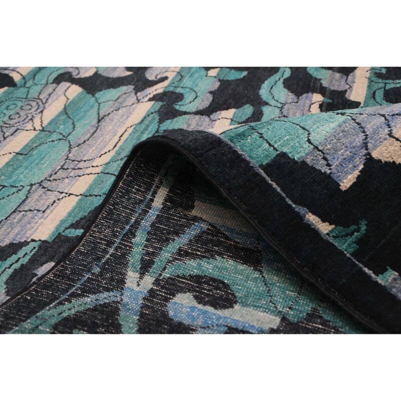 ECARPETGALLERY Hand-knotted Signature Collection Black, Teal Wool Rug - 8'0 x 9'11