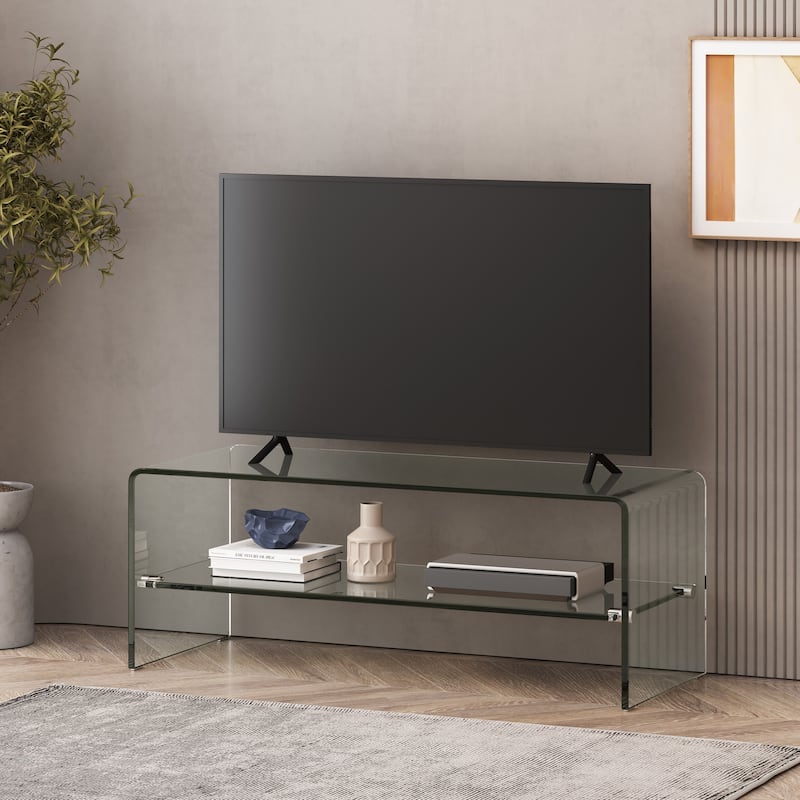 39.37" TV Stand with Open Back Design & Glass Shelf for TVs Up to 39"