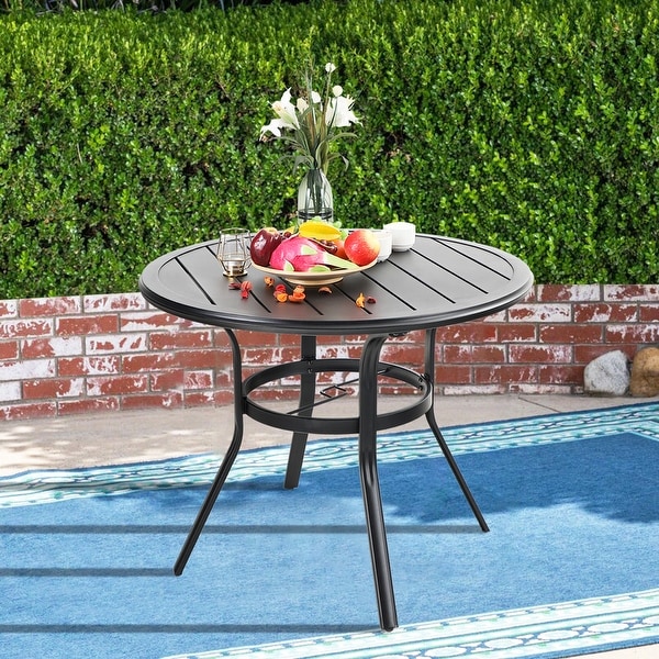 MAISON ARTS Outdoor Patio Dining Table All Weather Round Metal Bistro Table with Umbrella Hole for Backyard Lawn Garden On Sale Bed Bath Beyond 32856594
