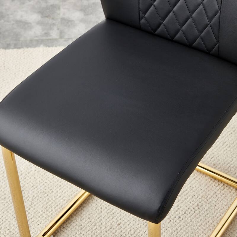 Plaid High Back Dining Chair PU Leather Soft Cushion Accent Side Chair Living Room Armless Dining Chair, Set of 6, Black
