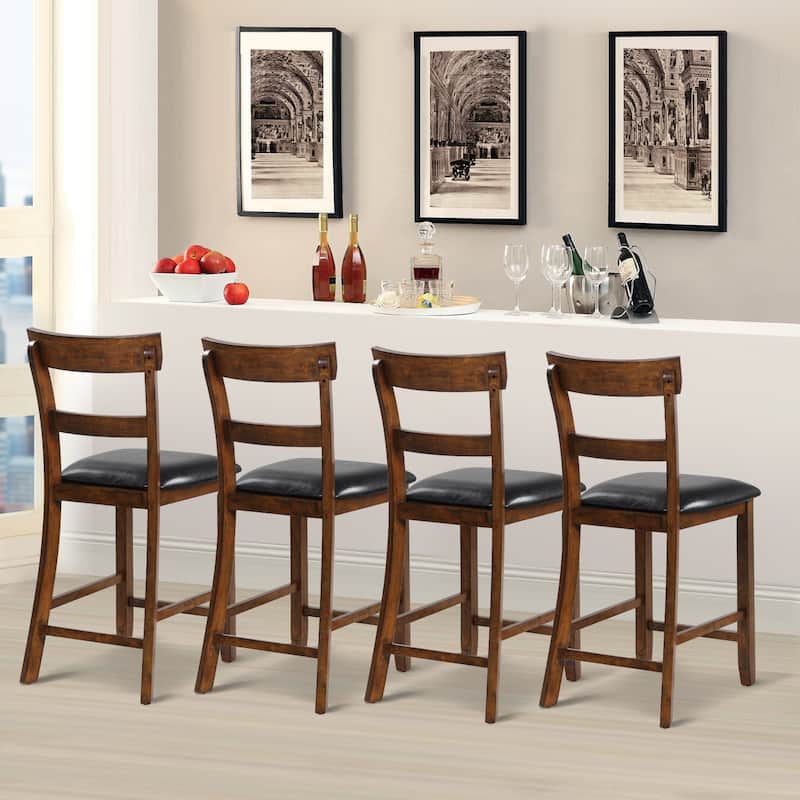 Gymax Set of 4 Barstools Counter Height Chairs w/Leather Seat & Rubber - See Details