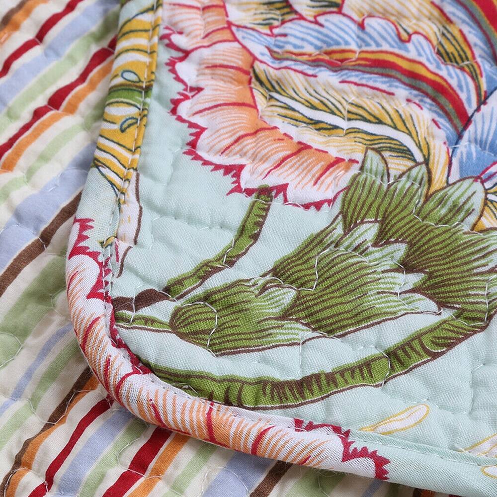 Full/Queen Floral 100 Cotton Reversible Quilt Set Blue Brown Red Bed