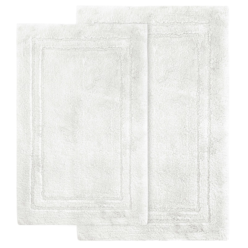 Superior Cotton Solid Non-slip Backing 2-Piece Bath Rug Set - White