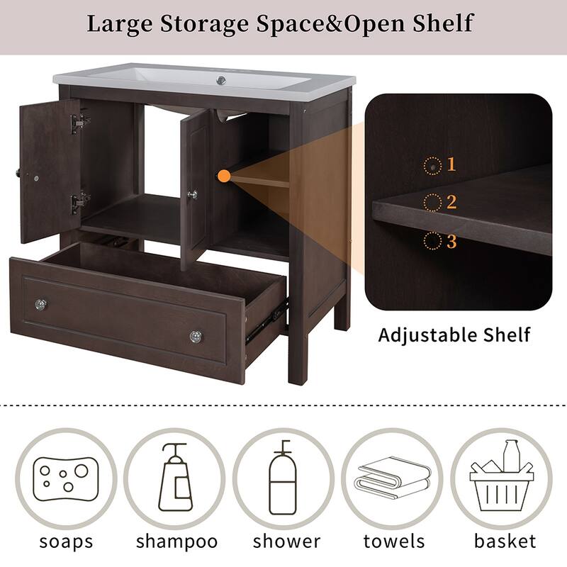 30" Bathroom Vanity with Sink Storage Cabinet and Drawers