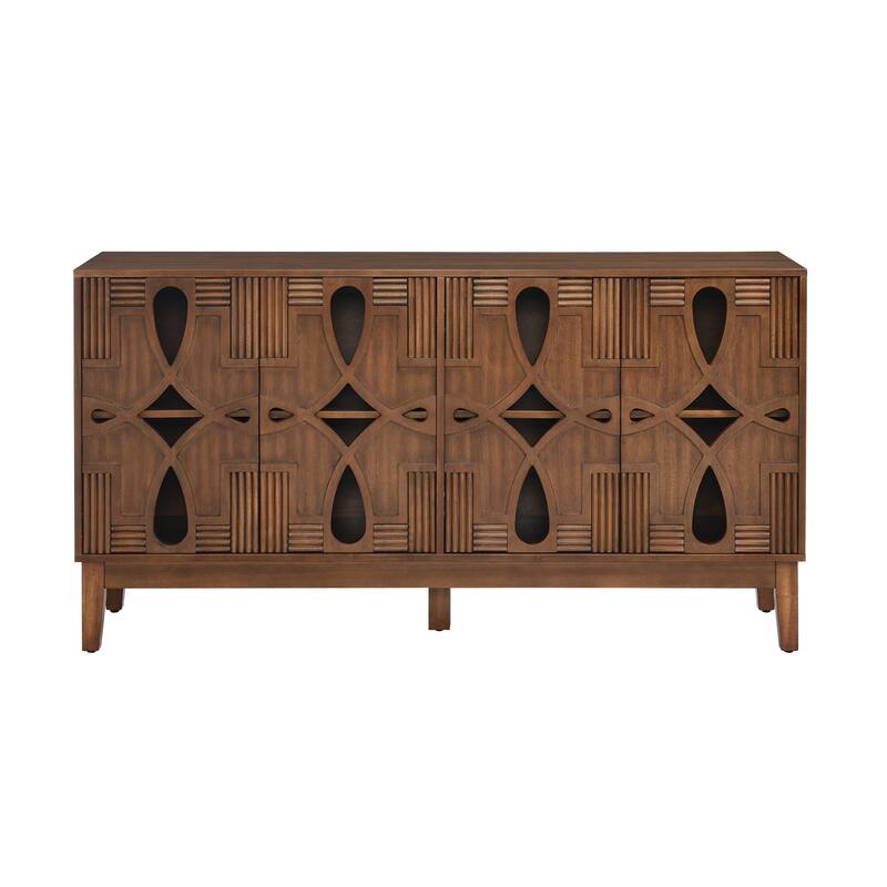 Console Cabinet Bathroom Walnut Floor Cabinet with Adjustable Shelves, Buffet Server Cabinet Sideboard TV Stand