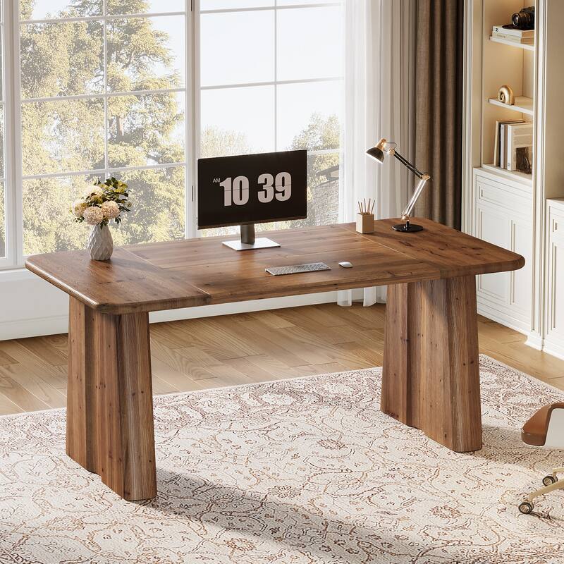 63 Inch Large Wood Executive Office Desk with Double Pedestal Base