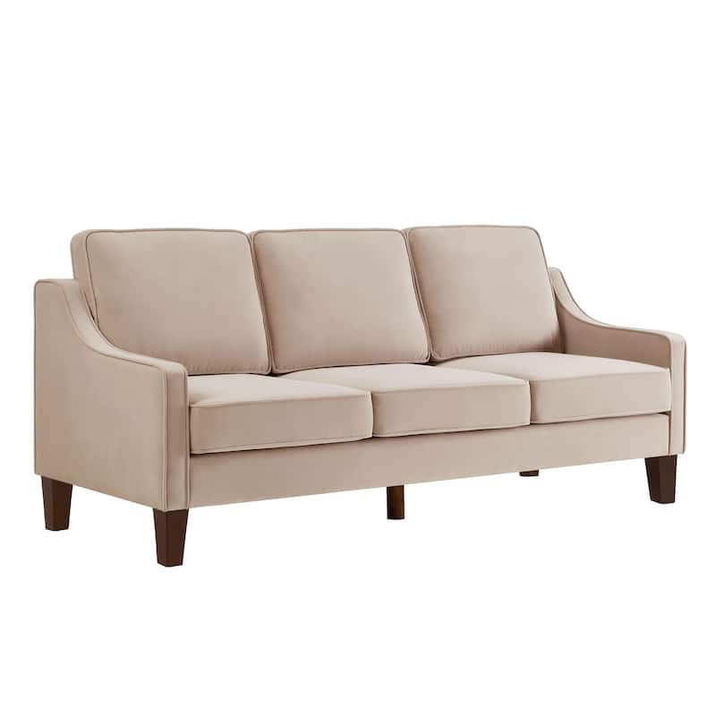 Modern 74" Velvet 3-seater Upholstered Sofa with Scooped Armrest and Removable Cushions for Living Room