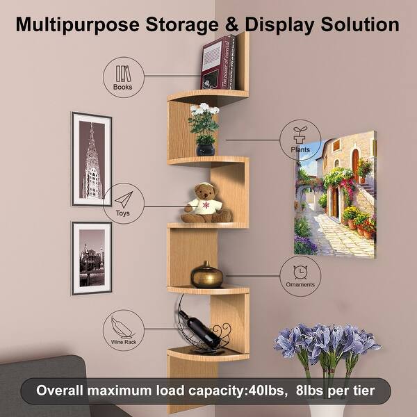 Nova Furniture 5 Tiers Floating Wall Mount Corner Shelf Home Decor Display Shelves Overstock 32666516