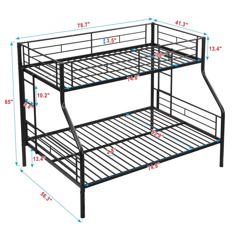 Metal Twin Over Full Bunk Bed with Storage, Easy Assembly, No Box Spring Needed