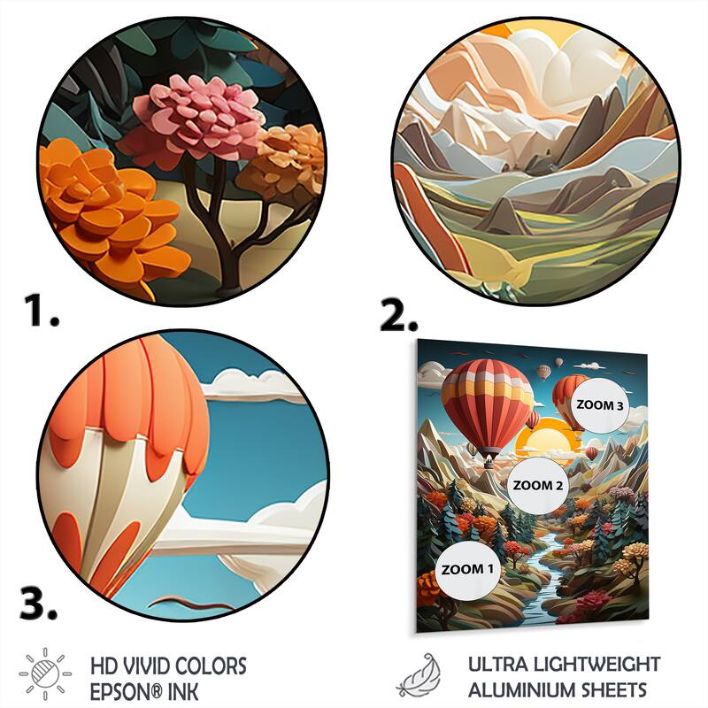 Designart "Orange Hot Air Ballon Collage I" Hot Air Balloon Metal Wall Art