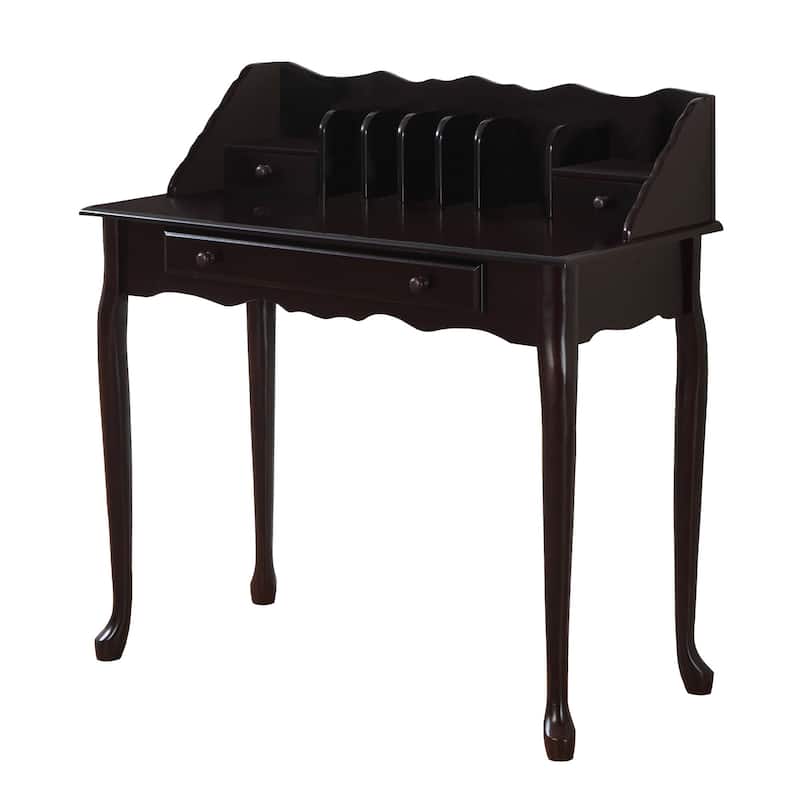 18" Dark Brown Solid Wood Desk with Storage Drawers Space-Saving Rectangular Office Worktable