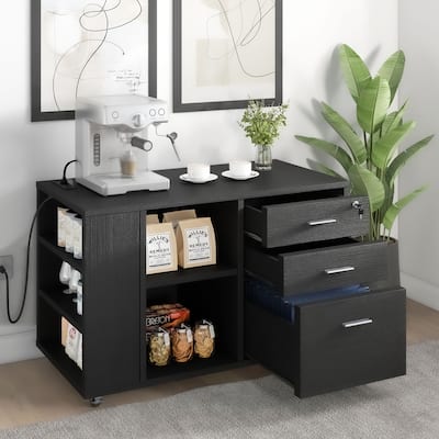 Moasis Mobile File Cabinet with Charging Station and Lock for Home Office