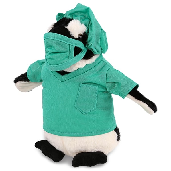 slide 2 of 6, DolliBu African Penguin Doctor Plush with Cute Scrub Uniform and Cap - 9 inches