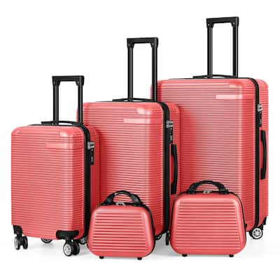 Horizontal Stripe Luggage Travel 5-Piece Set Red