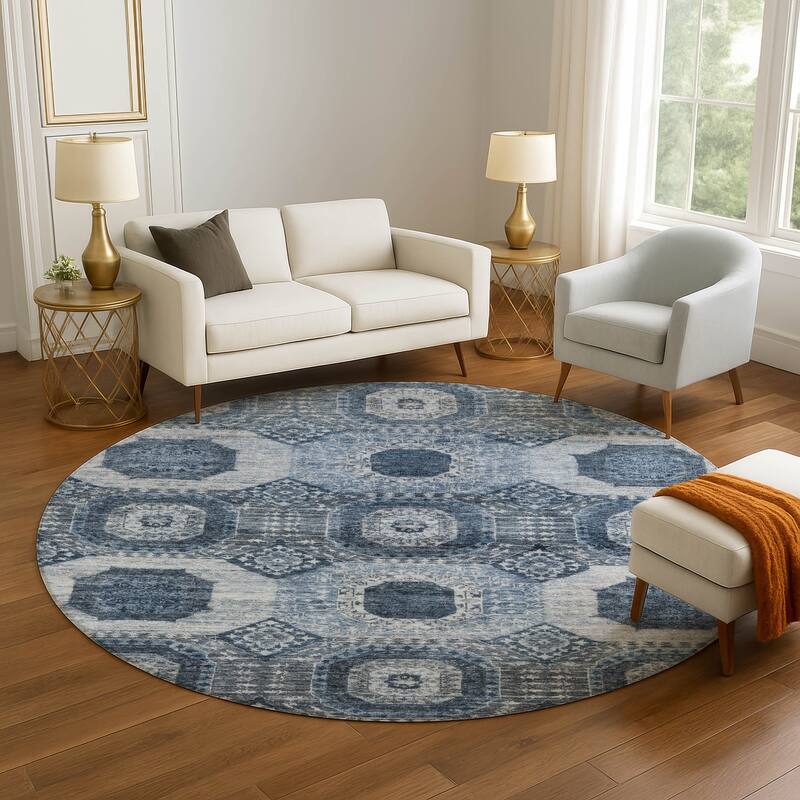 Premium Washable Super Soft Vintage Traditional Mayfield Rug - Blue - 8' x 8'
