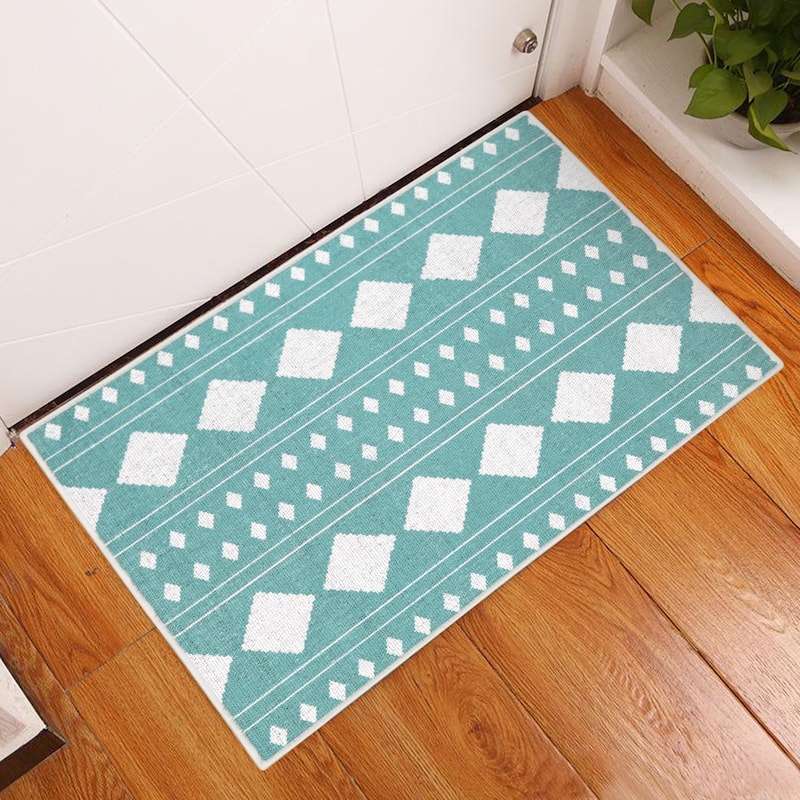 Sussexhome Heavy Duty Ultra Thin Non Slip Washable Cotton Indoor Rug - 2' x 3' - Light Teal