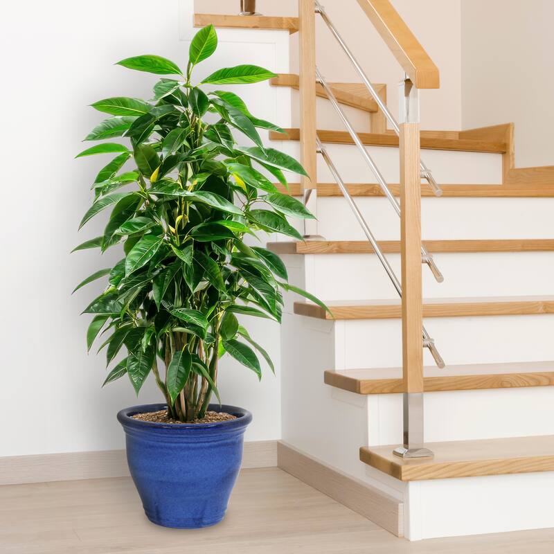 Sunnydaze Studio Round Glazed Ceramic Planter with Drainage - 15" - Imperial Blue - 15-Inch