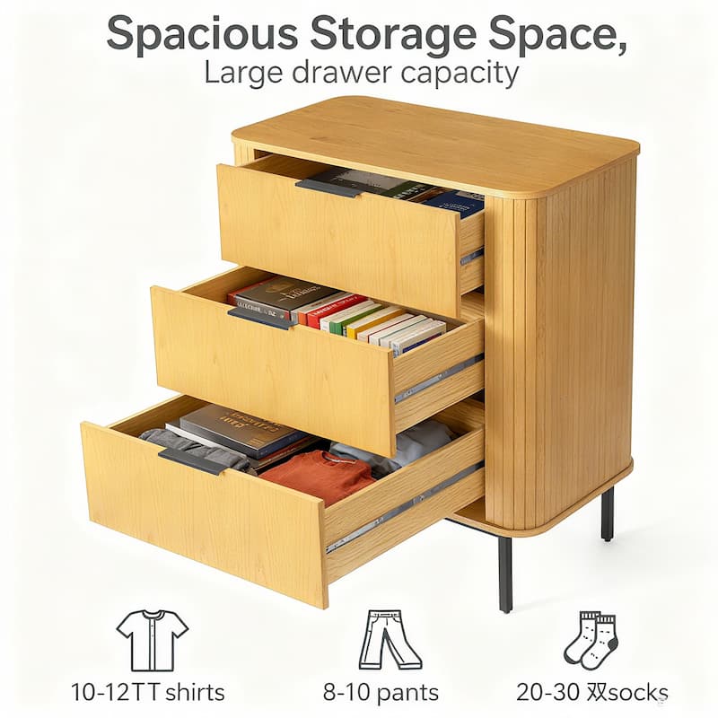 Modern 3 Drawers Wood Chest Storage Cabinet