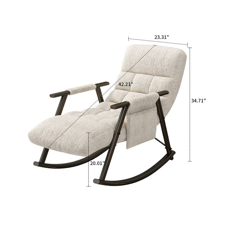 Modern Classic Fabric Upholstered Rocking Chair with Storage Pocket