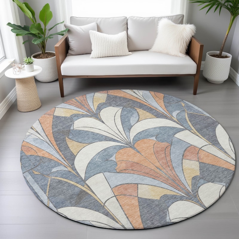 Machine Washable Indoor/Outdoor Modern Mosaic Chantille Rug