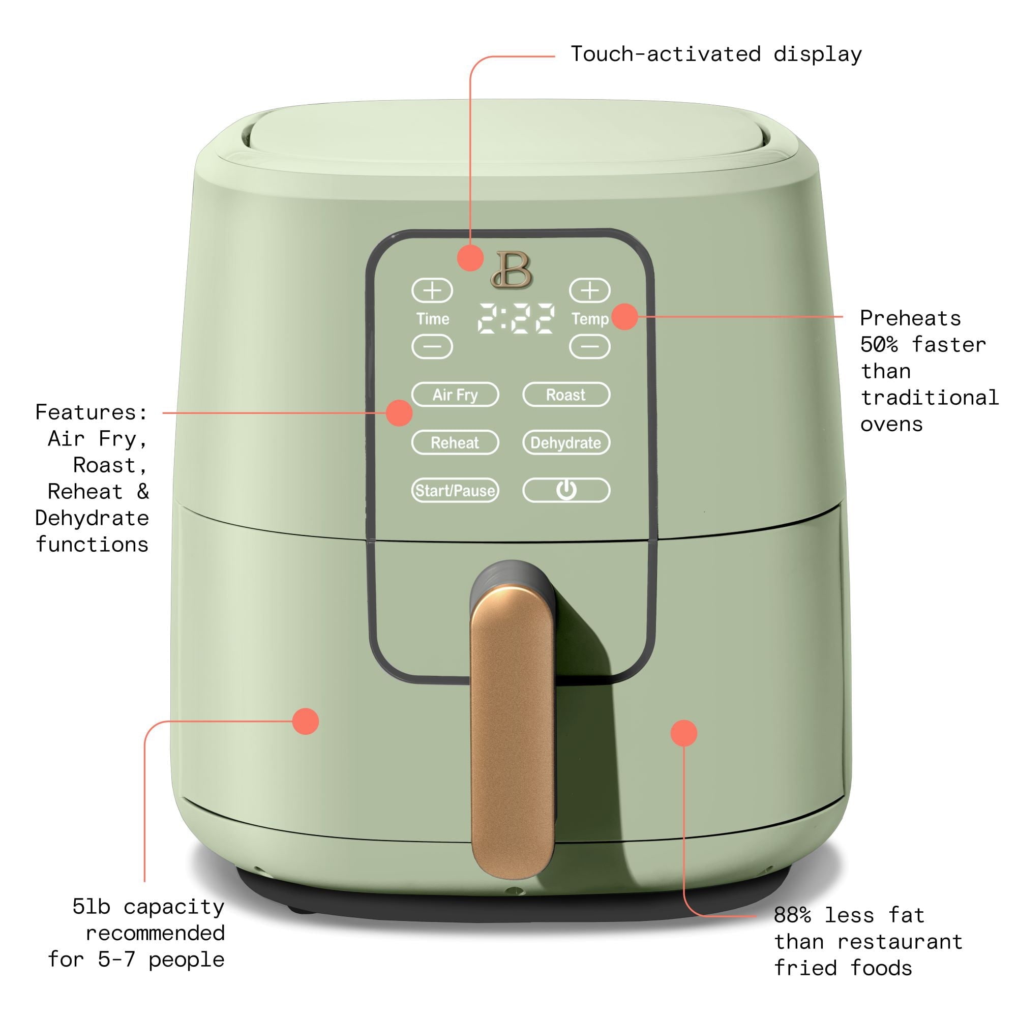 Beautiful 6 Qt Air Fryer with TurboCrisp Technology and Touch-Activated  Display, Black Sesame by Drew Barrymore 