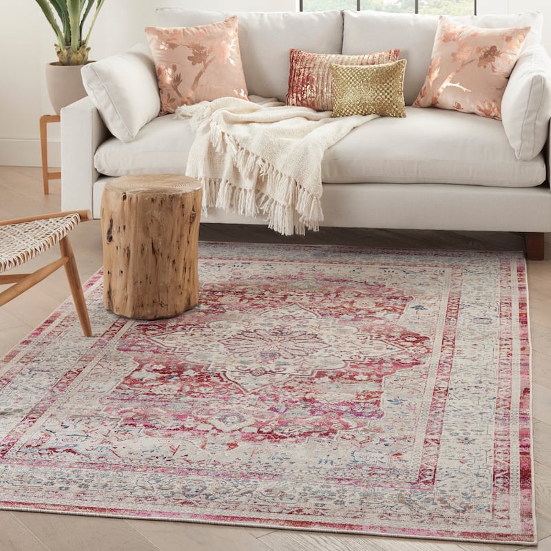 Nourison Vintage Kashan Persian Medallion Area Rug - 4' x 6' - Red/Ivory - Rectangle