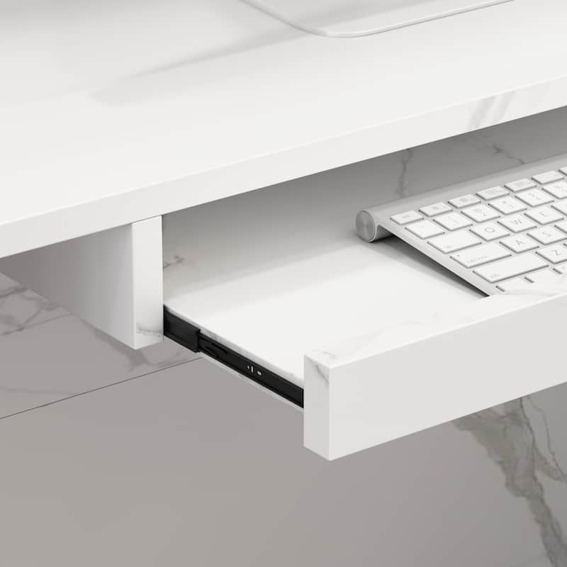 55.9-inch L-shaped Black or White Marbled Wood Reception Desk