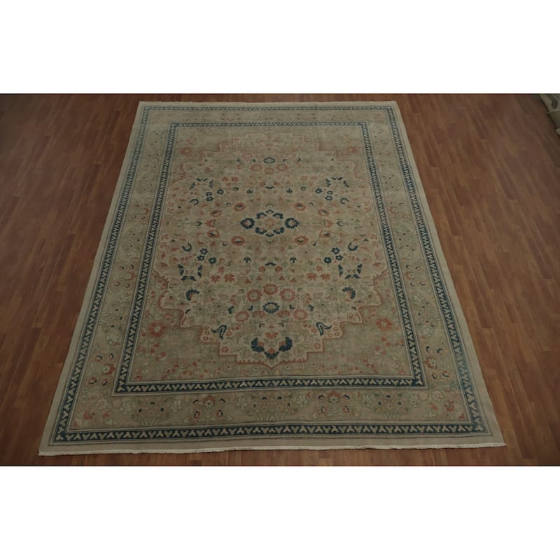 Hand Knotted Oriental 100% Wool Carpet Traditional Floral Beige & Ivories Ziegler Area Rug - 13' 6'' X 10' 0''