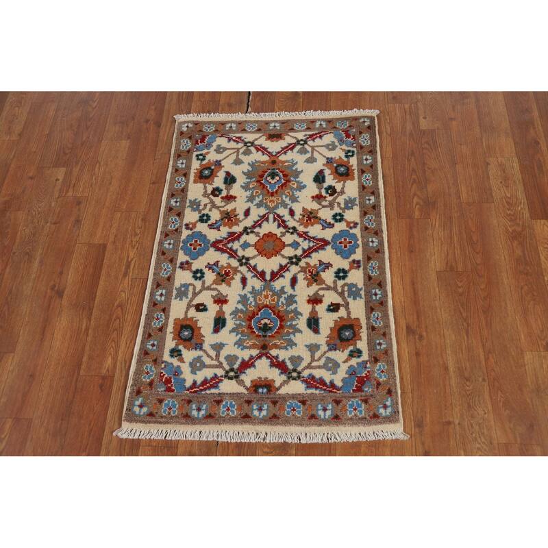 All-Over Floral Kazak Oriental Foyer Rug Hand-Knotted Wool Carpet - 2'0" x 3'0"