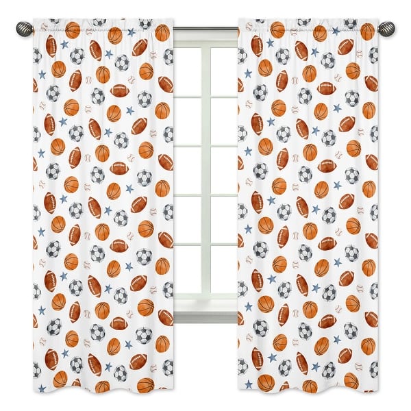 slide 2 of 5, Sweet Jojo Designs Sports Theme Boy 84in Window Treatment Curtain Panel Drapes Pair Soccer Balls Football Baseball Basketball