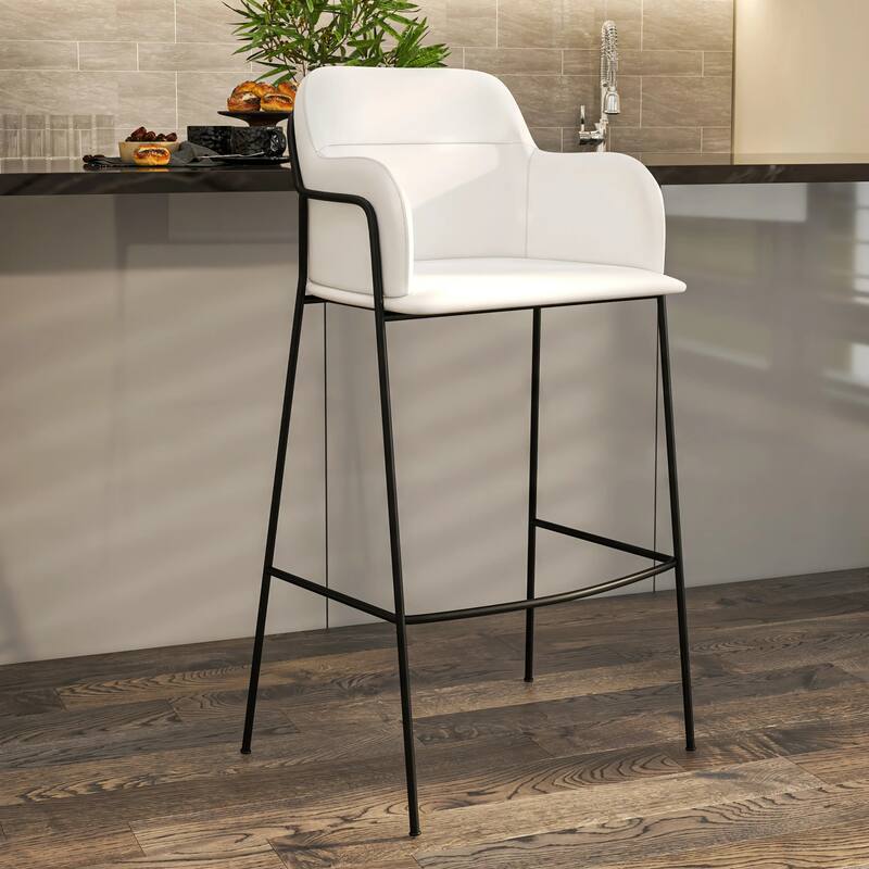 Axis 40" Upholstered Bar Stool - Counter Height Bar Stool with Black Stainless-Steel Frame and Footrest for Home Bar Set of 2