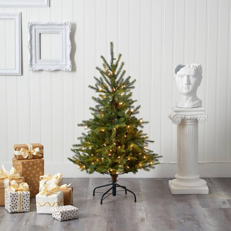 4ft. Spruce Artificial Christmas Tree with 100 Clear Lights and 207 Branches - Small Holiday X-Mas Accent Tree