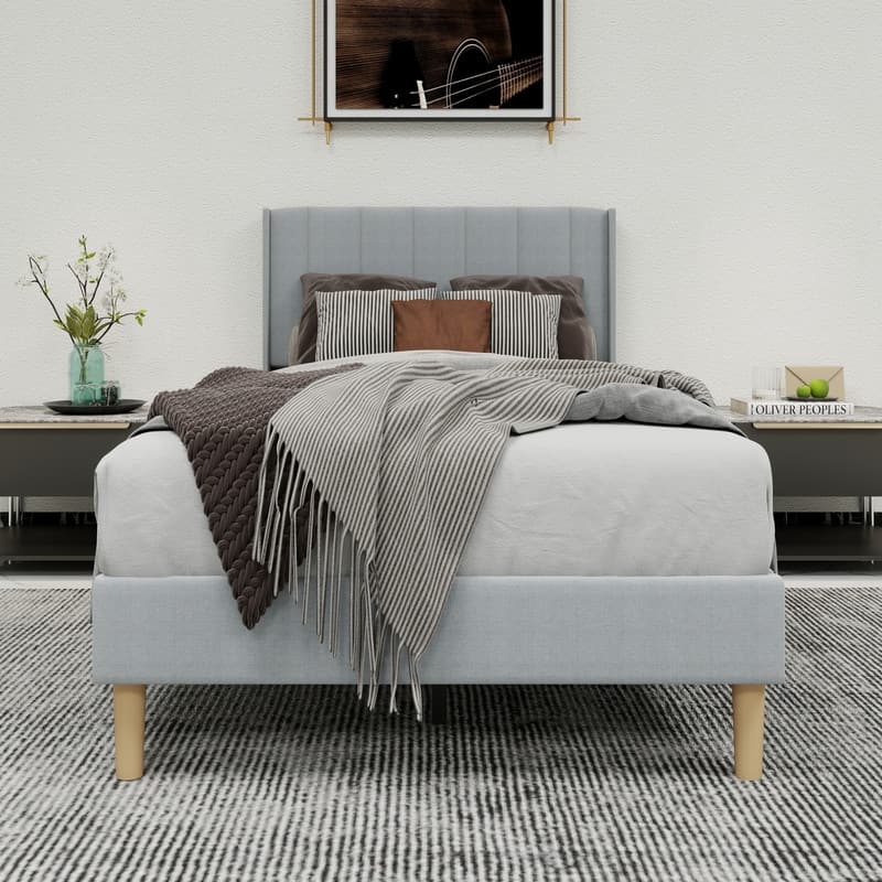 Caxkun Upholstered Platform Bed Frame with Wingback headboard