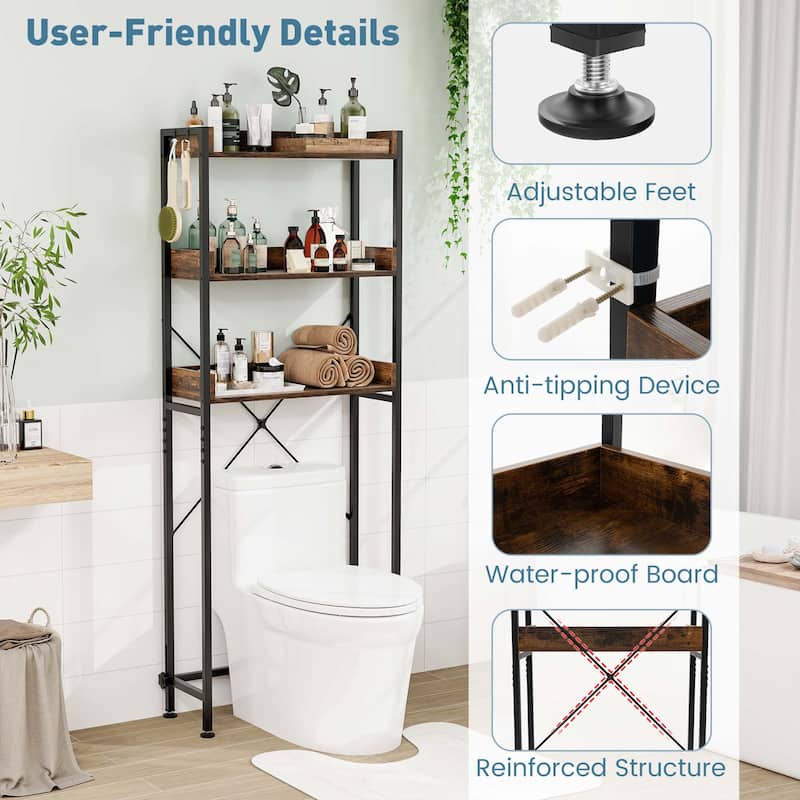 Costway 3-Tier Over-The-Toilet Bathroom Shelf Metal Frame Space Saver - See Details