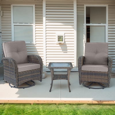3 Piece Patio Swivel Glider Chair Furniture Sets - Brown