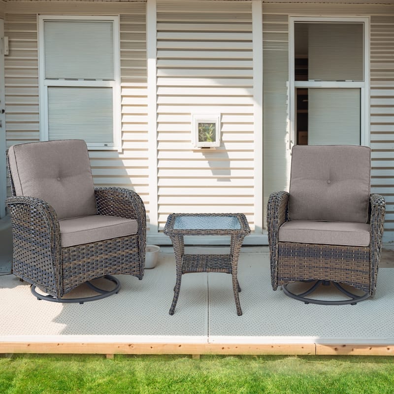 Pocassy Patio Swivel Rocker Chairs with Side Table - Brown - Grey