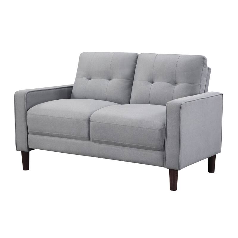 Bow 2pc Sofa Set with Track Arms and Tapered Legs, Gray Grid Tufted Fabric