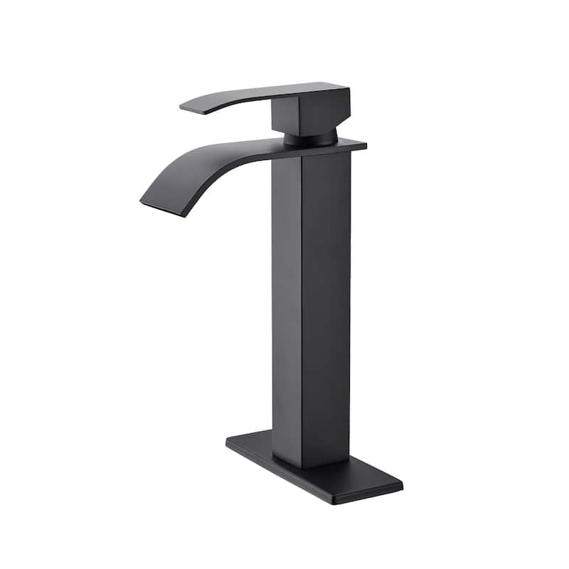 Waterfall Spout Single Handle Bathroom Sink Faucet - Matte Black