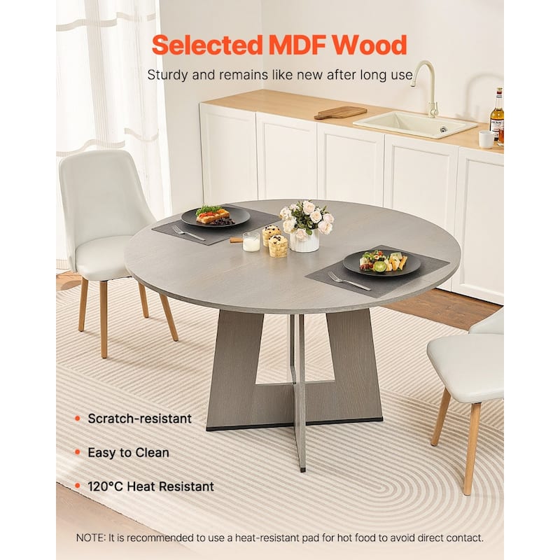 47 in Round Dining Table for Small Spaces 4-6 Person Grey Wood - 47.24 x 47.24 x 29.53 inch