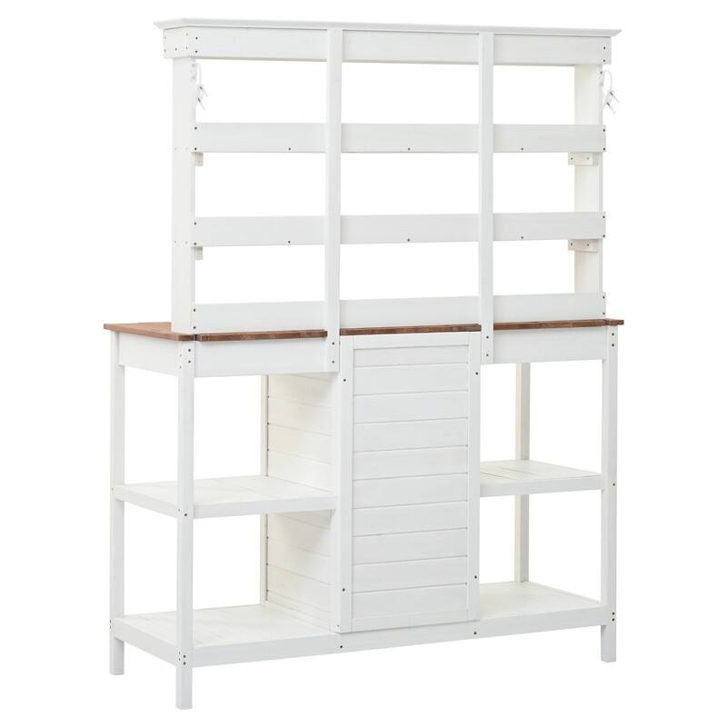Outdoor Garden Potting Bench Table Workstation Planting Bench with 2 Drawers, Cabinet and Open Shelves for Backyard, Mudroom
