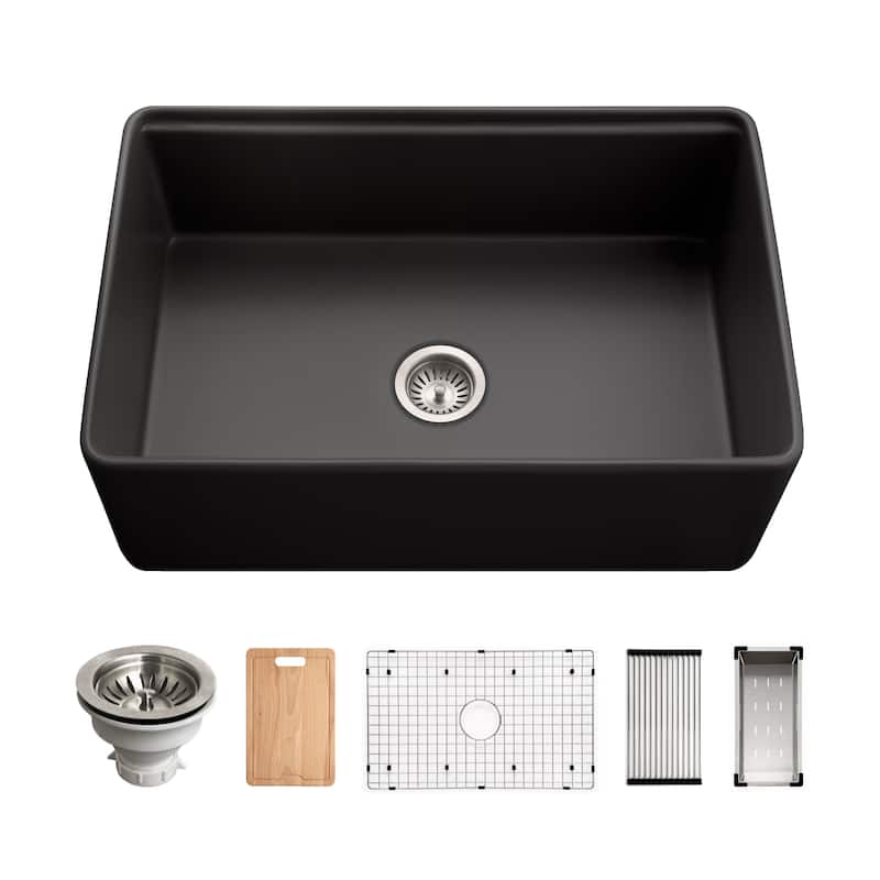 Houzer PTW-3020S Aspire 30" Farmhouse Single Basin Fireclay Kitchen - Black