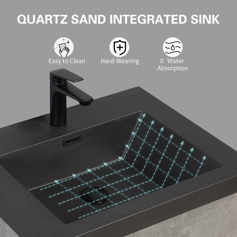29.5" Wall-Mounted Bathroom Vanity with Premium Quartz Sand Sink, Gray Storage Cabinet, and Soft-Close Hinges - 29.5in L Wood