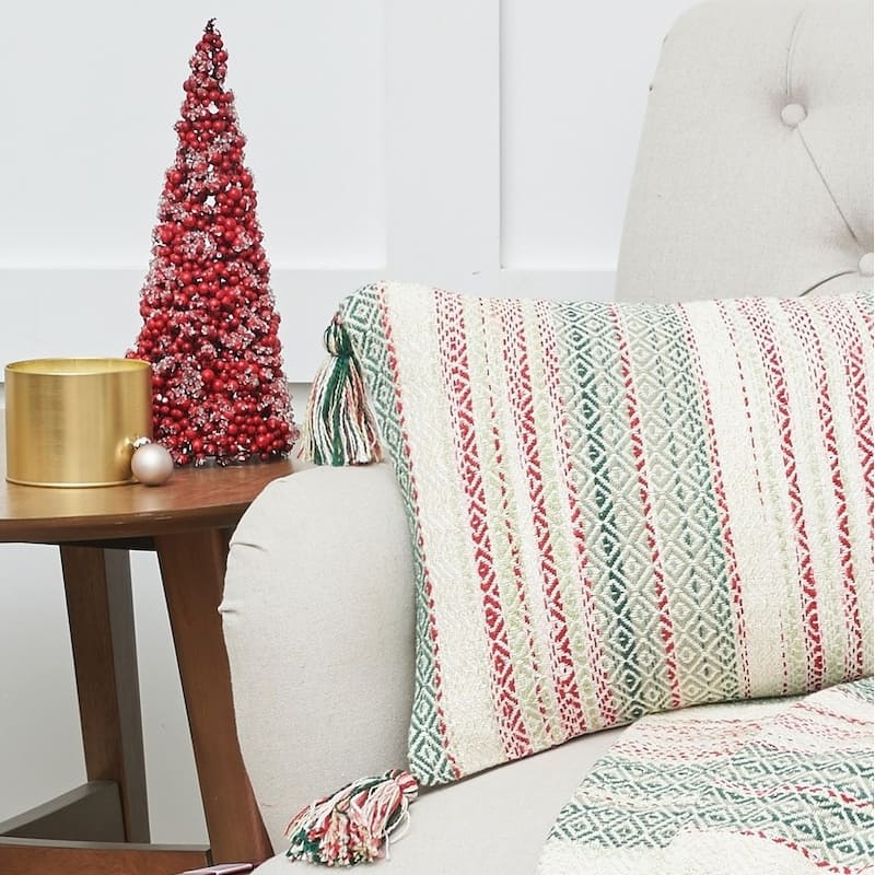 Cozy Nordic Christmas Red and Green 14" x 22" Throw Pillow