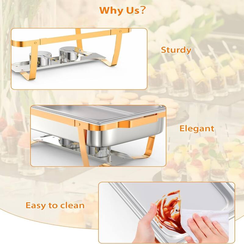 6 Packs 8QT Chafing Dish Buffet Set Stainless Steel Chafers and Warmers Food Servers Sets with Folding Frame - 9L 6-piece set