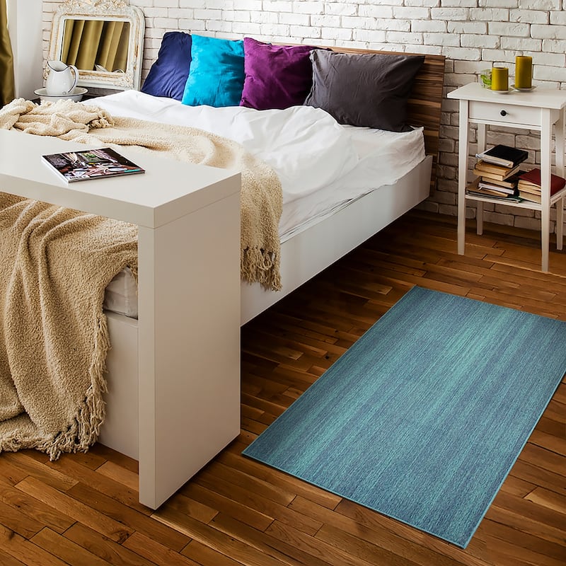 My Magic Carpet Machine Washable Area Rug Solid Blue