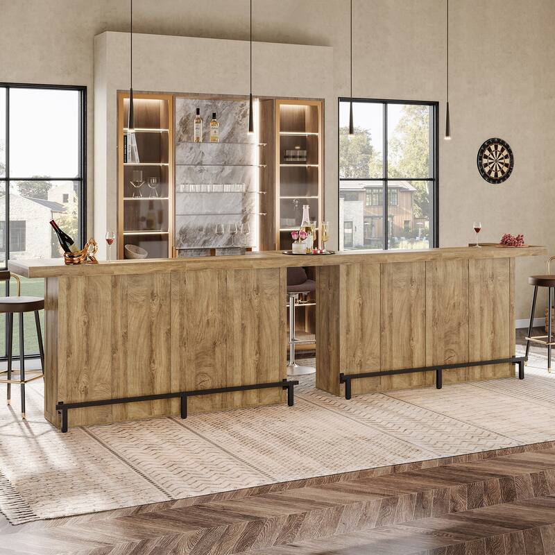 70.9" Wooden Home Bar Table with Wine Glass Holder, Pub Storage Unit Accent Table for Home Patio Basement