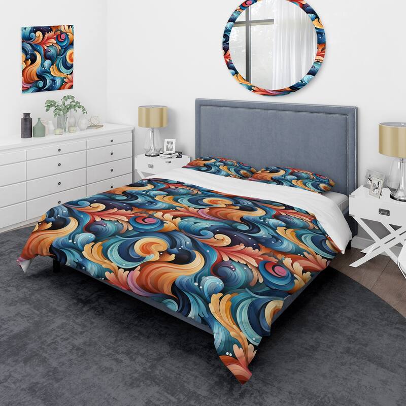 Designart "Colorful Enchanted Spiral Dreams" Modern Bedding Cover Set With 2 Shams